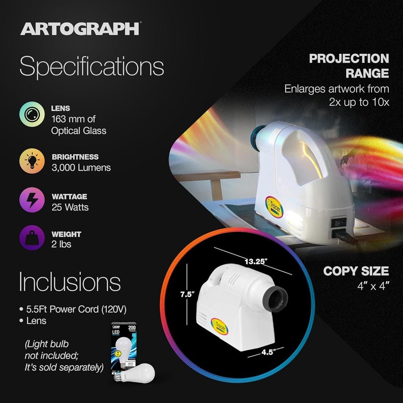 Artograph جهاز عرض الفن غير الشفاف EZ Tracer، مكبر الصور للتتبع والرسم + لمبة LED بقوة 25 واط لجهاز عرض EZ Tracer وجهاز عرض LED Tracer - Image 4